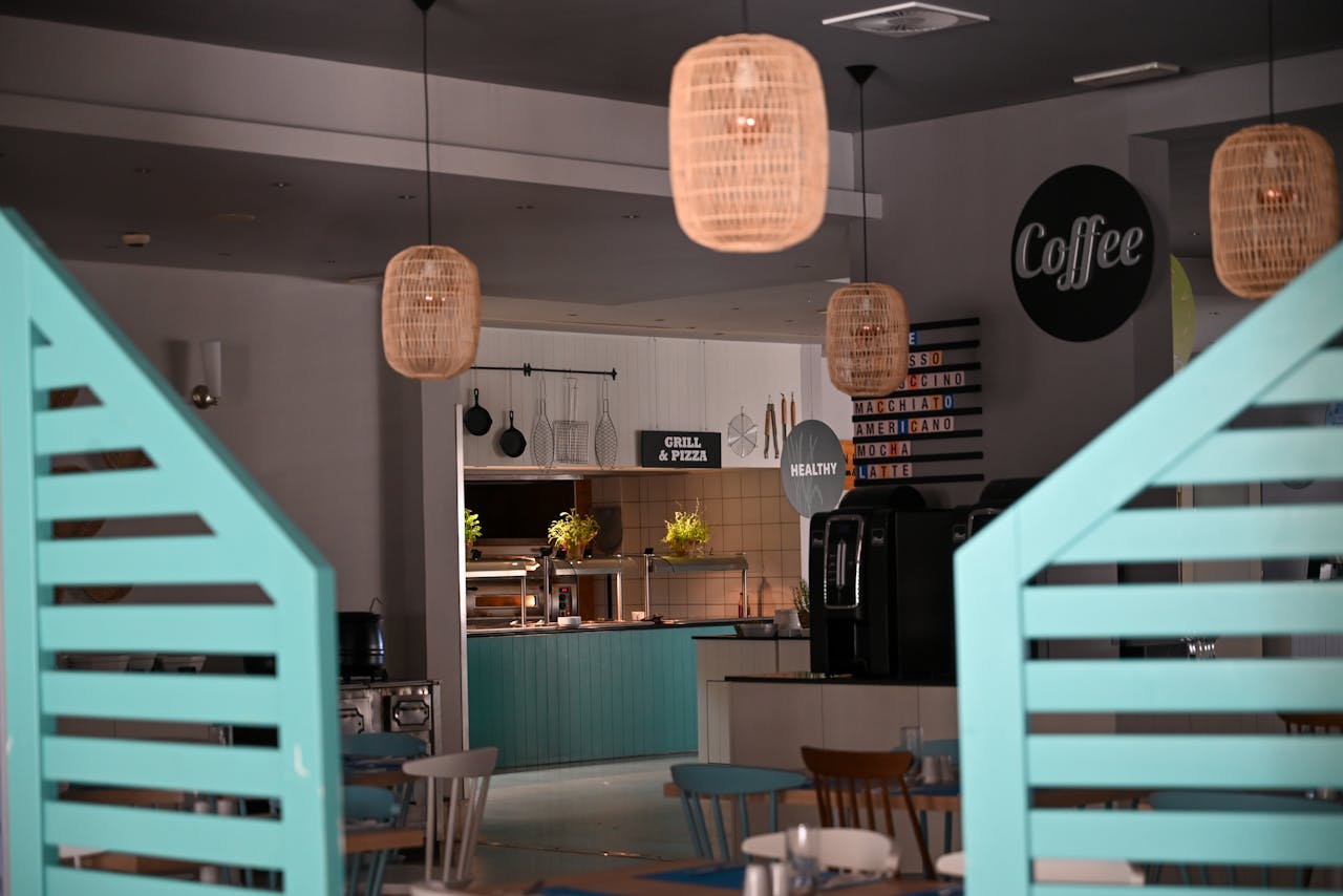 Cafe Interior behind Wooden Doors